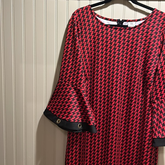 WRAPPER Red Houndstooth dress - bell sleeves grommet detail - Nordstrom XL - NWT - Picture 5 of 10
